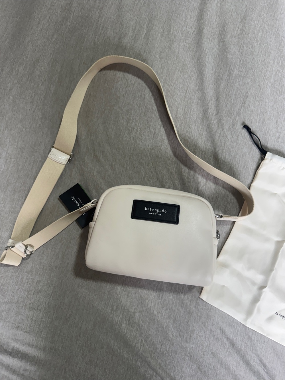 kate spade NWT Cream Camera Bag Crossbody Black Logo Plaque